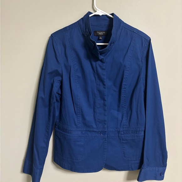 Talbots Blazer Lightweight Jacket Blue Size 14 Button Up Pockets Cotton - Picture 1 of 6